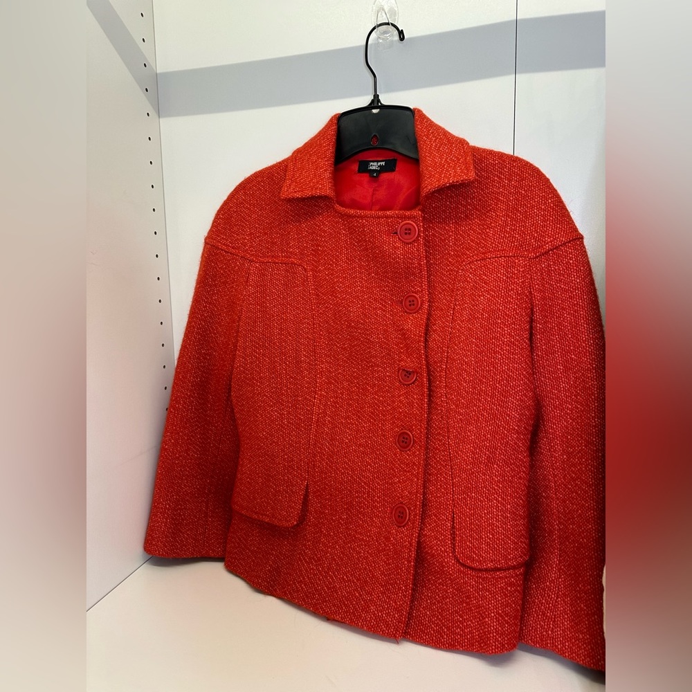 PHILLIPE ADEC Wool Mohair Blend Weave   orange/ red size 4 buttons lined grandma